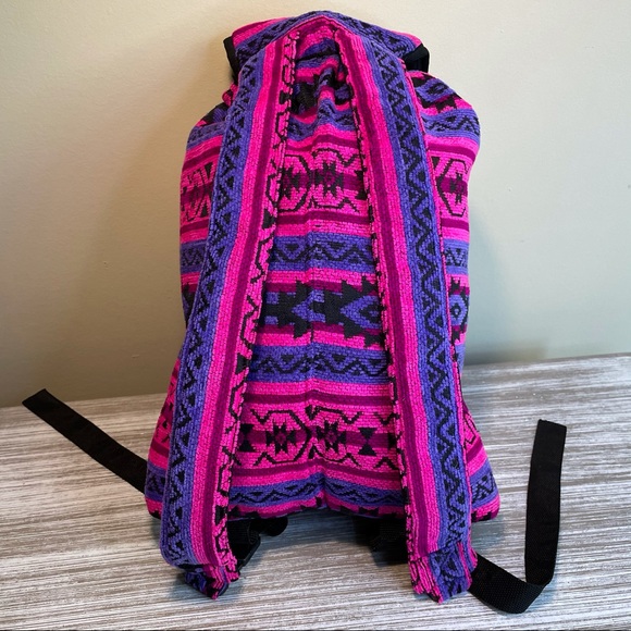 Aztec Women's Bag Drawstring Backpack Adjustable With Pockets Pink Purple Boho - Picture 9 of 14
